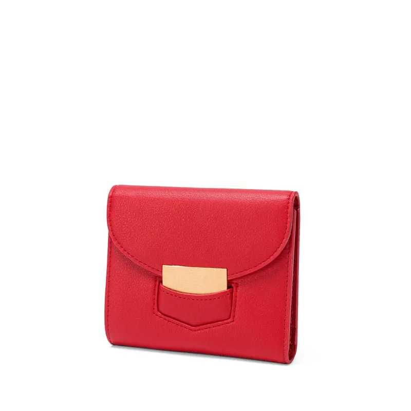 Cute Women Black Vegan Leather Small Wallet Billfold Vertical Red Card Wallet For Women