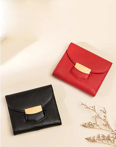Cute Women Black Vegan Leather Small Wallet Billfold Vertical Red Card Wallet For Women