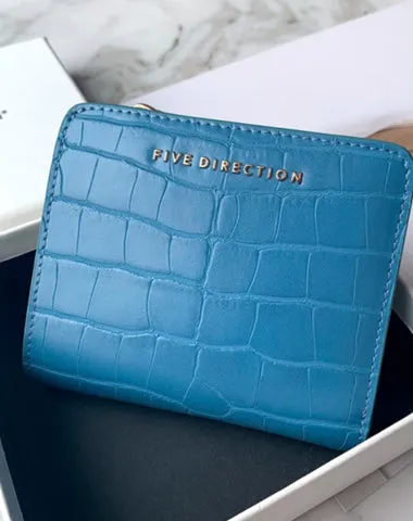 Cute Women Black Vegan Leather Small Wallet Crocodile Pattern Billfold with Coin Pocket For Women