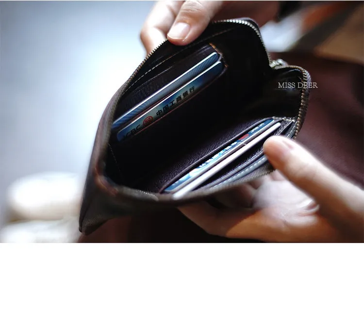 Cute Women Black Zip Leather Wallet Zip Clutch Wallet Slim Zip Wallet For Women