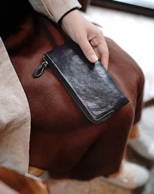 Cute Women Black Zip Leather Wallet Zip Clutch Wallet Slim Zip Wallet For Women