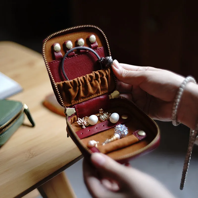 Cute Women Blue Leather Small Jewelry Organizer Mini Jewelry Portable Jewelry Storage Box For Women