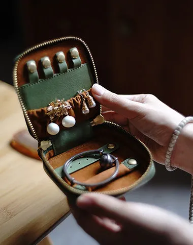 Cute Women Blue Leather Small Jewelry Organizer Mini Jewelry Portable Jewelry Storage Box For Women