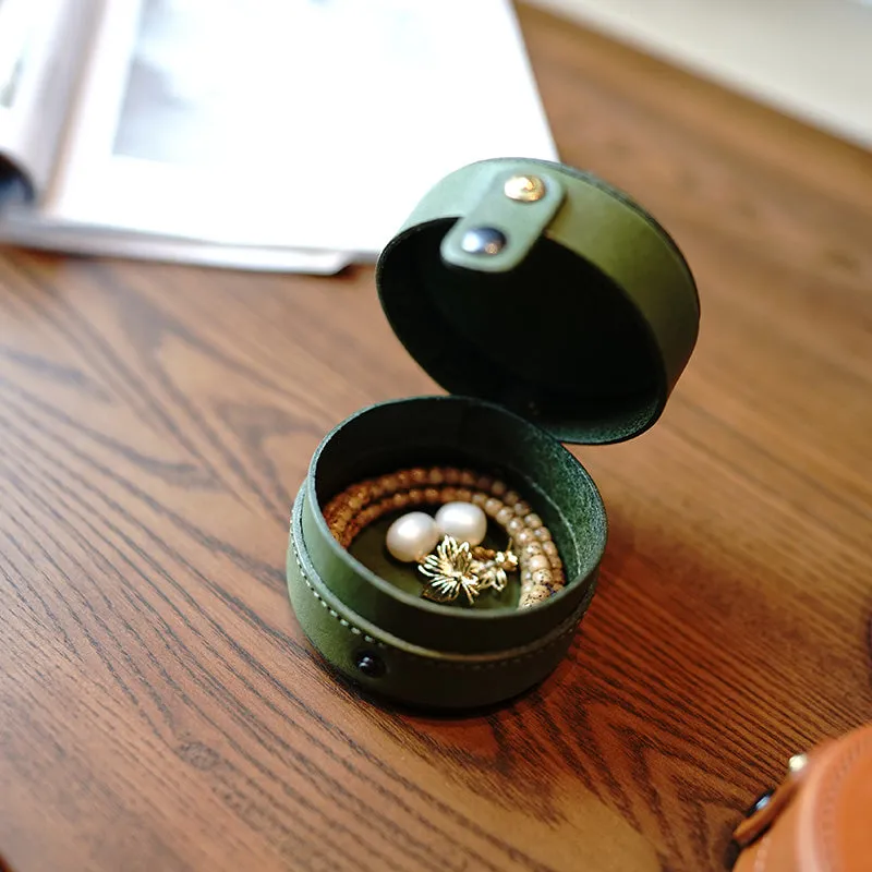 Cute Women Coffee Leather Round Coin Wallet Box Small Portable Jewelry Storage Box For Women