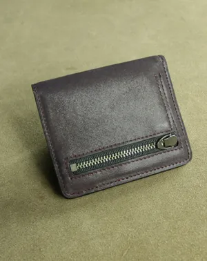 Cute Women Coffee Leather Small Bifold Wallet Billfold Wallet with Coin Pocket For Women