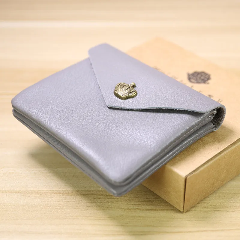 Cute Women Crown Gray Leather Mini Billfold Wallet Coin Wallets Slim Change Wallets For Women