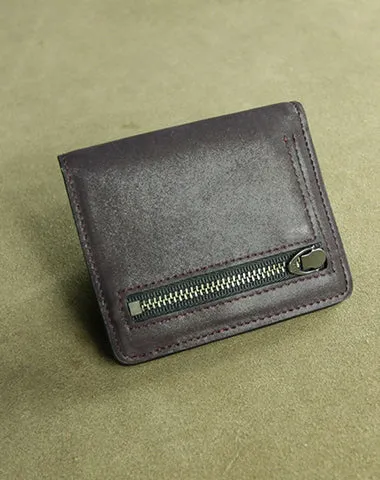 Cute Women Dark Blue Leather Small Bifold Wallet Billfold Wallet with Coin Pocket For Women