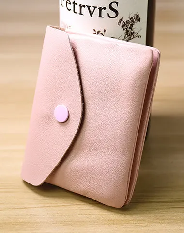 Cute Women Dark Coffee Leather Mini Billfold Wallet Handmade Coin Wallets Slim Change Wallets For Women