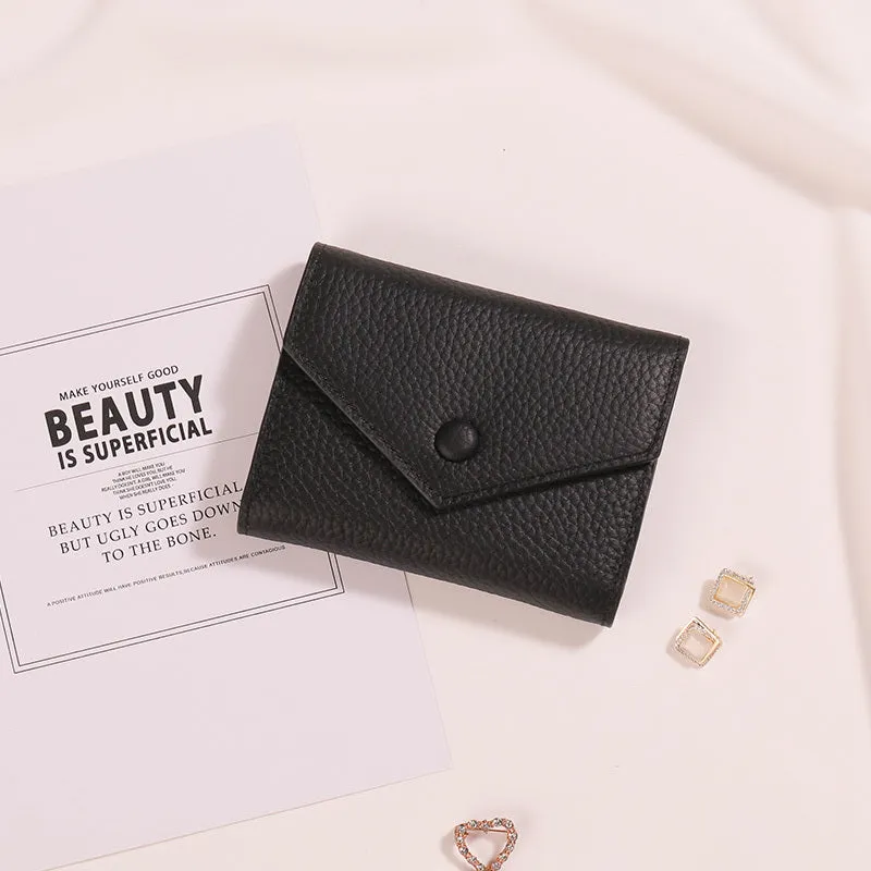 Cute Women Envelope Black Leather Small Wallet Billfold Envelope Small Wallet For Ladies