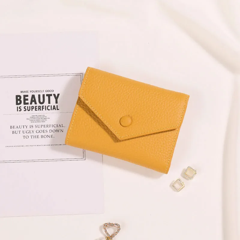 Cute Women Envelope Black Leather Small Wallet Billfold Envelope Small Wallet For Ladies
