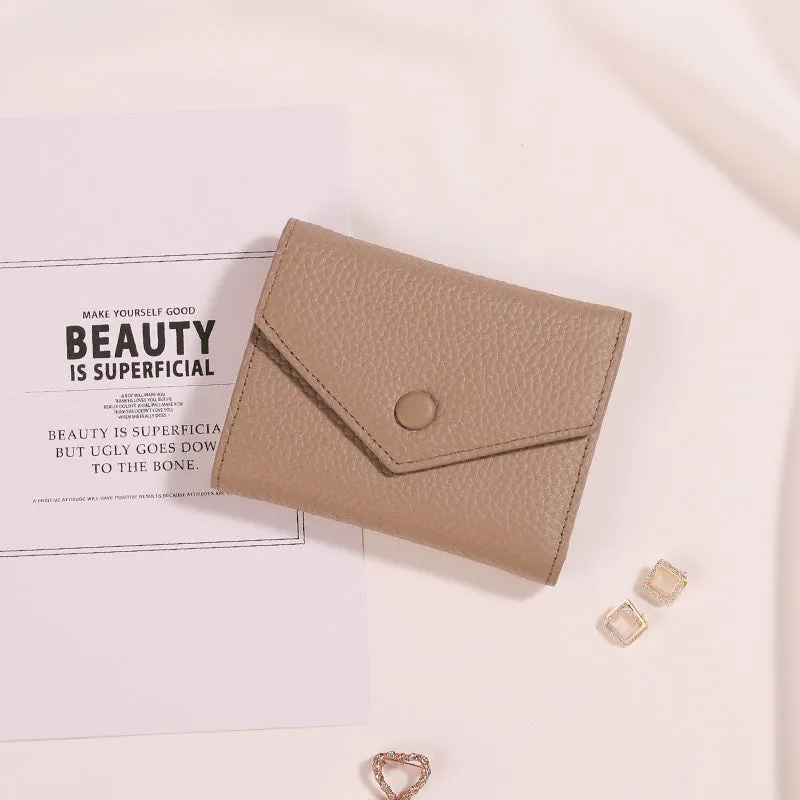 Cute Women Envelope Black Leather Small Wallet Billfold Envelope Small Wallet For Ladies