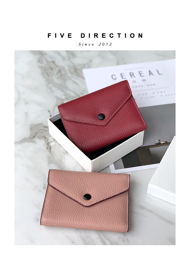 Cute Women Envelope Black Leather Small Wallet Billfold Envelope Small Wallet For Ladies