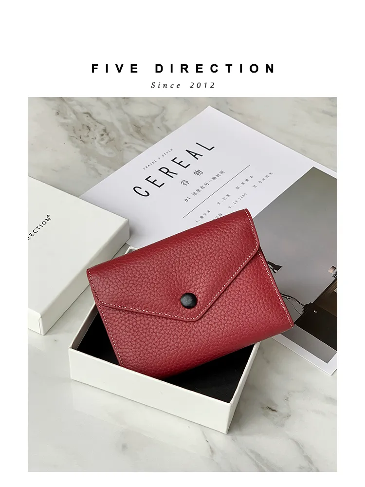 Cute Women Envelope Black Leather Small Wallet Billfold Envelope Small Wallet For Ladies