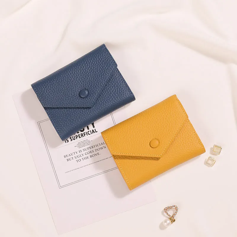 Cute Women Envelope Black Leather Small Wallet Billfold Envelope Small Wallet For Ladies