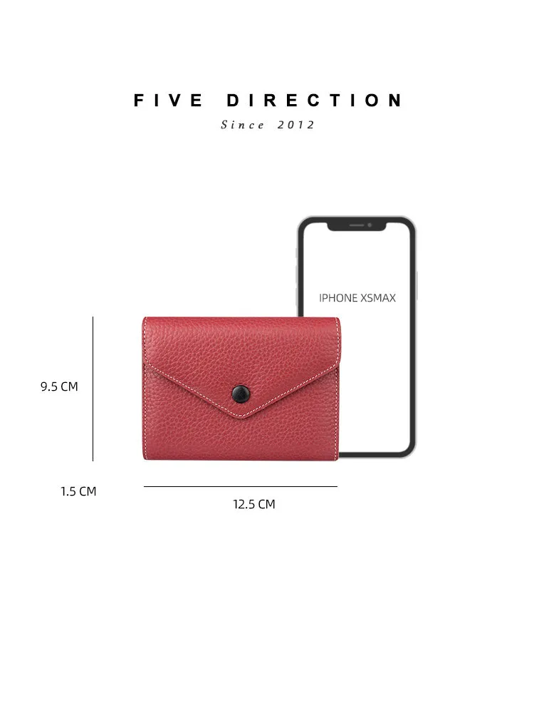 Cute Women Envelope Black Leather Small Wallet Billfold Envelope Small Wallet For Ladies