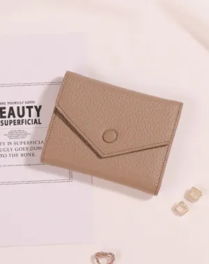 Cute Women Envelope Khaki Leather Small Wallet Billfold Envelope Small Wallet For Ladies