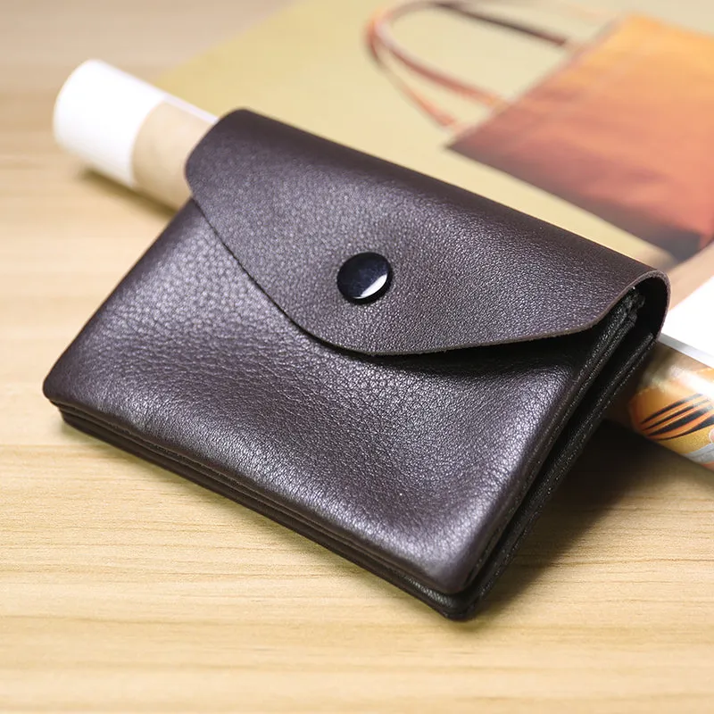 Cute Women Gray Leather Mini Billfold Wallet Handmade Coin Wallets Slim Change Wallets For Women