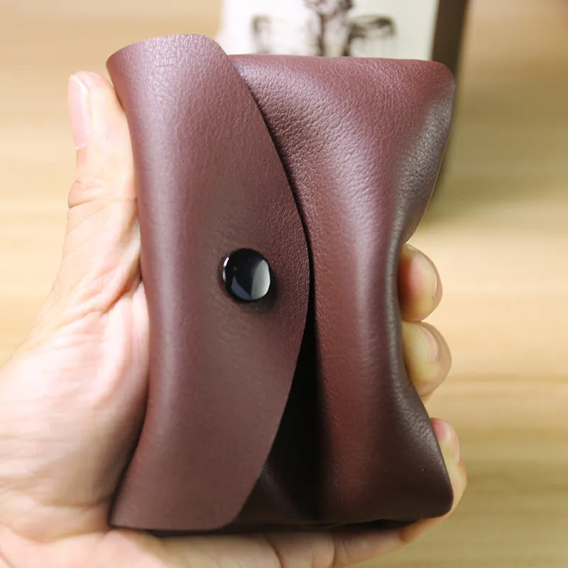 Cute Women Gray Leather Mini Billfold Wallet Handmade Coin Wallets Slim Change Wallets For Women