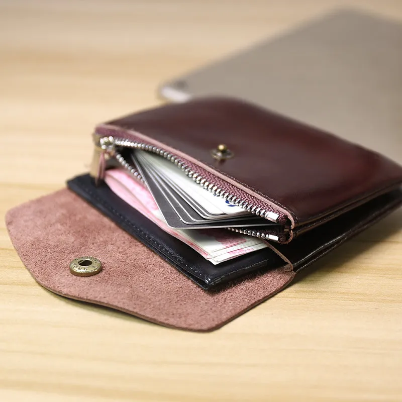 Cute Women Gray Leather Mini Billfold Wallet Handmade Coin Wallets Slim Change Wallets For Women
