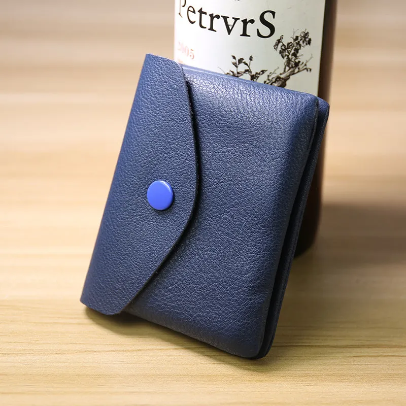 Cute Women Gray Leather Mini Billfold Wallet Handmade Coin Wallets Slim Change Wallets For Women