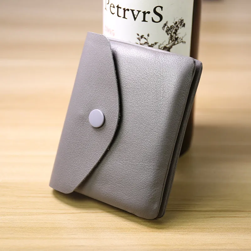 Cute Women Gray Leather Mini Billfold Wallet Handmade Coin Wallets Slim Change Wallets For Women