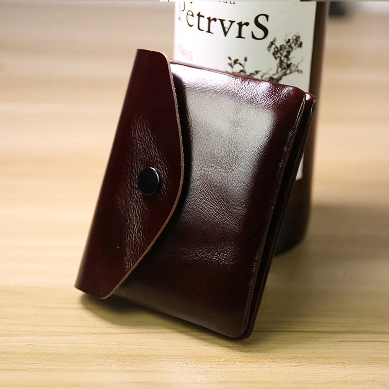 Cute Women Gray Leather Mini Billfold Wallet Handmade Coin Wallets Slim Change Wallets For Women