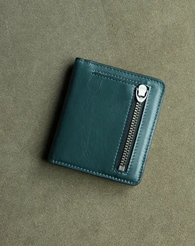 Cute Women Gray Leather Small Bifold Wallet Billfold Wallet with Coin Pocket For Women