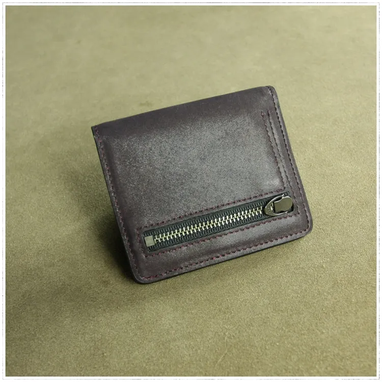 Cute Women Gray Leather Small Bifold Wallet Billfold Wallet with Coin Pocket For Women