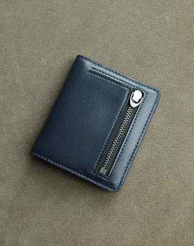 Cute Women Gray Leather Small Bifold Wallet Billfold Wallet with Coin Pocket For Women
