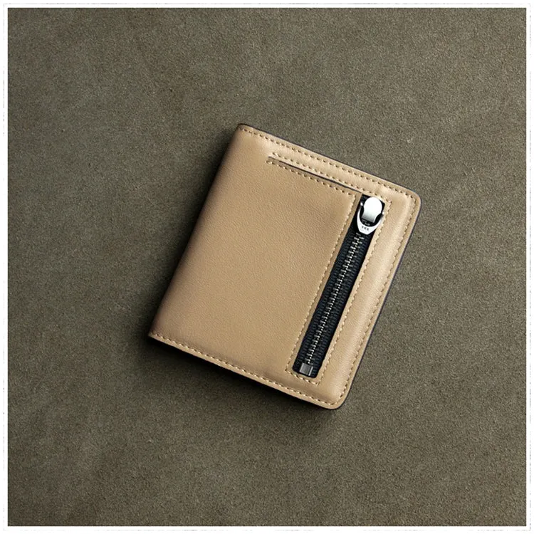 Cute Women Gray Leather Small Bifold Wallet Billfold Wallet with Coin Pocket For Women