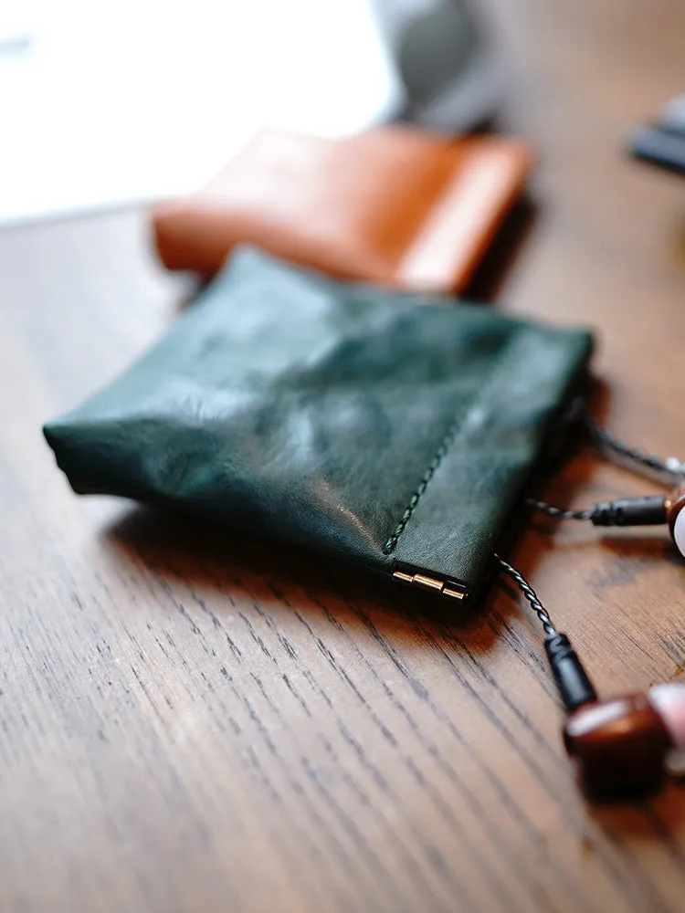 Cute Women Green Leather Change Wallet Slim Coin Wallets Headphone Case Cord Organizer For Women