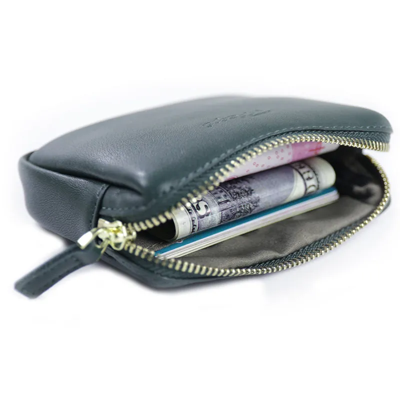 Cute Women Green Leather Mini Zip Billfold Wallet Coin Wallet Small Zip Change Wallets For Women