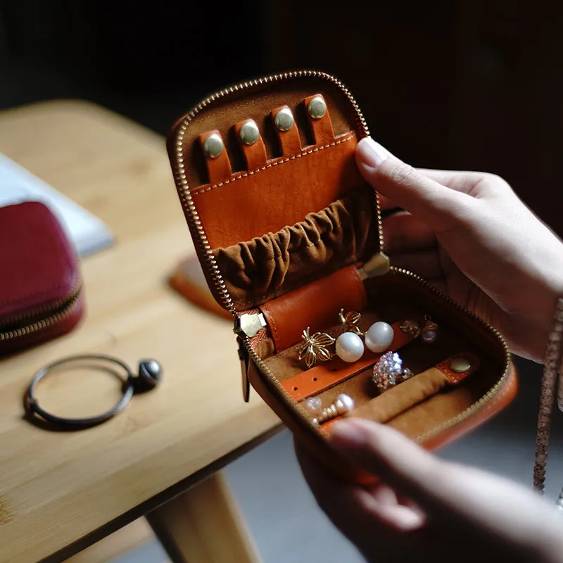 Cute Women Green Leather Small Jewelry Organizer Mini Jewelry Portable Jewelry Storage Box For Women