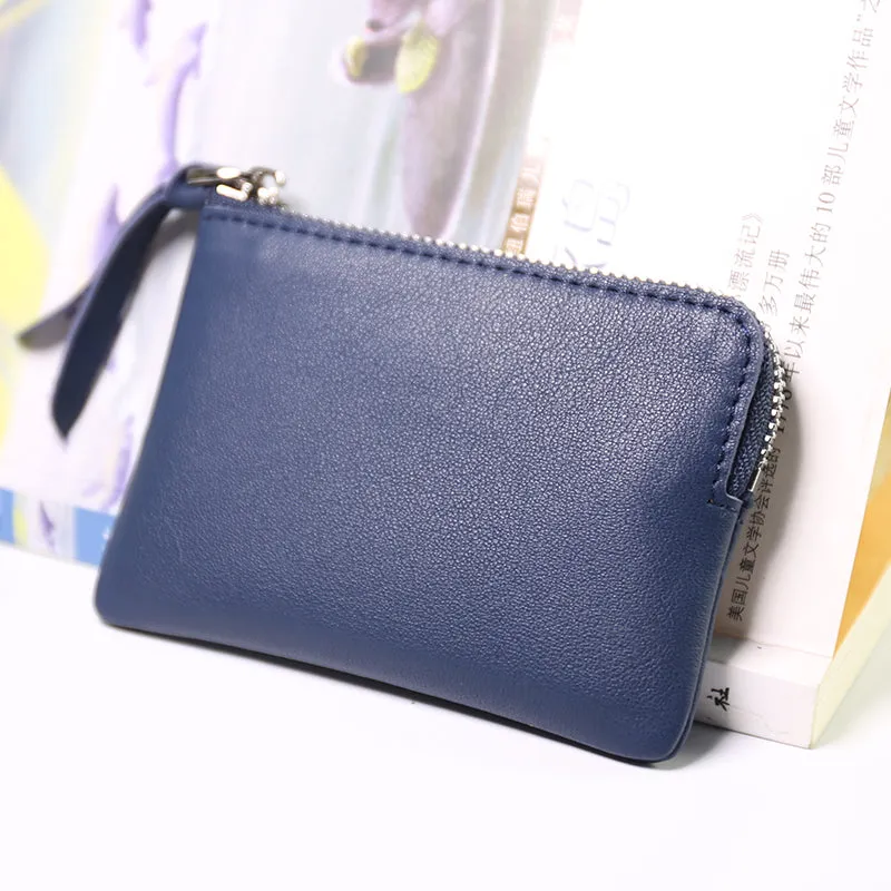 Cute Women Leather Mini Zip Coin Wallet Navy Coin Wallets Small Slim Zip Change Wallet For Women