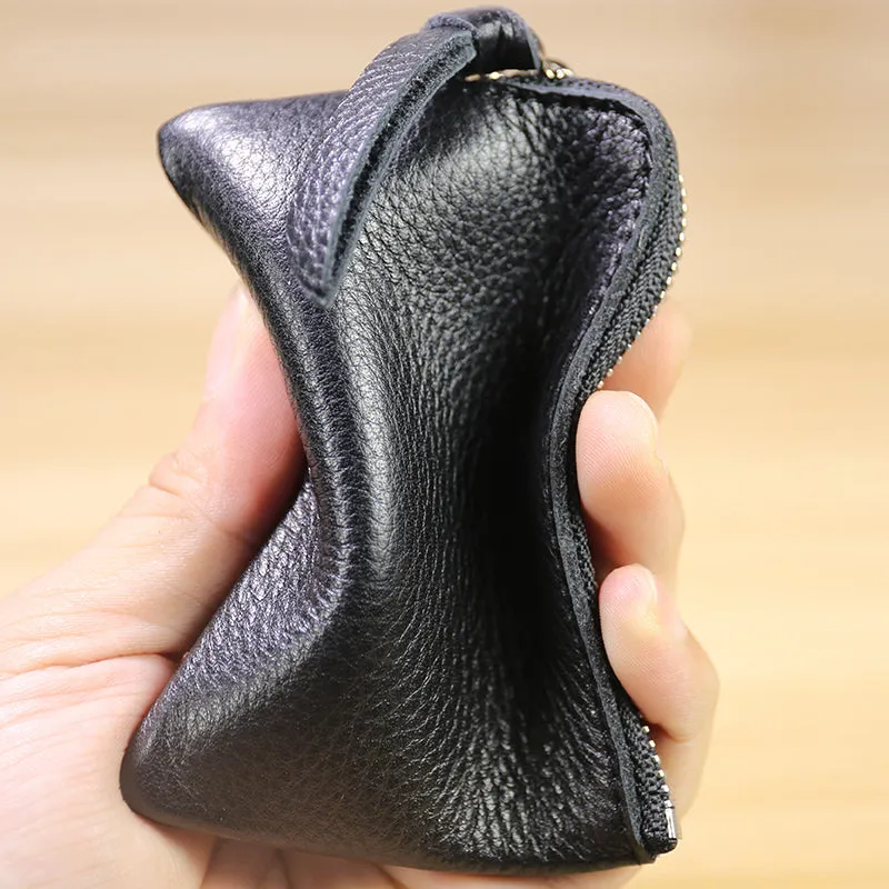 Cute Women Leather Mini Zip Coin Wallet Navy Coin Wallets Small Slim Zip Change Wallet For Women