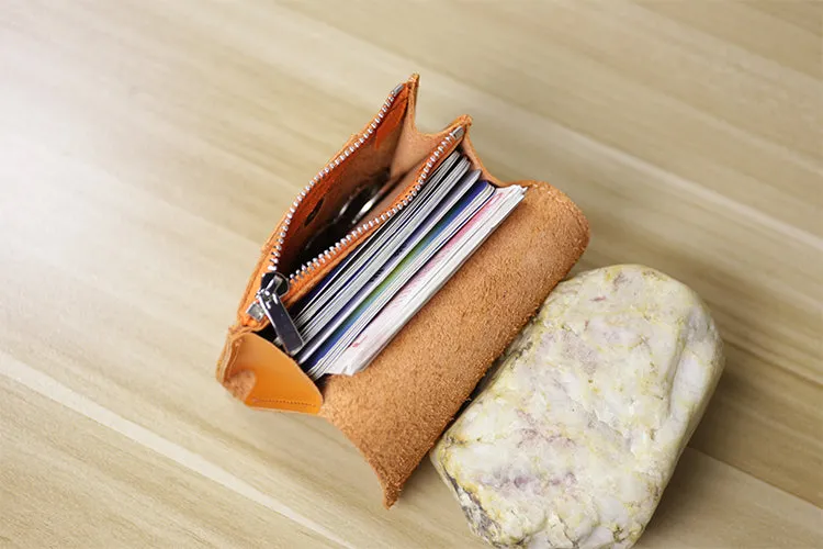 Cute Women Leather Mini Zip Coin Wallet Orange Change Wallets Slim Billfold Wallet For Women