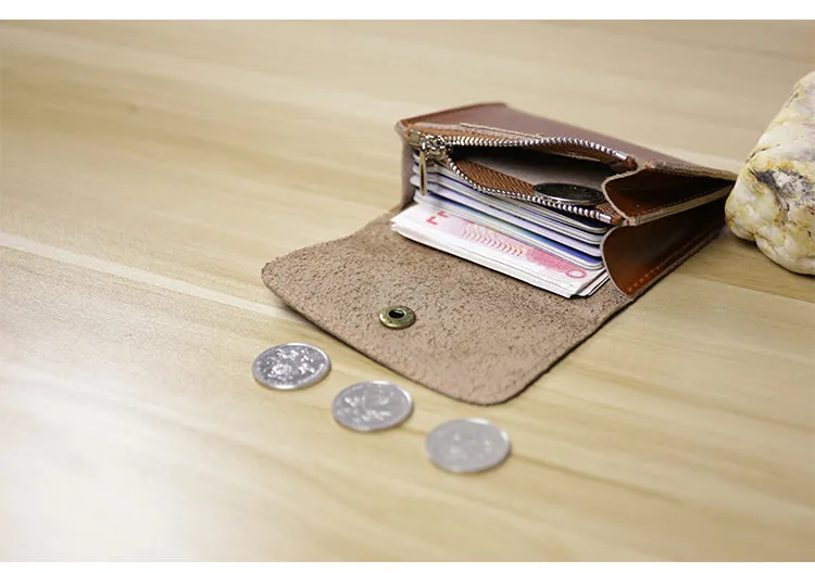 Cute Women Leather Mini Zip Coin Wallet Tan Change Wallets Slim Billfold Wallet For Women