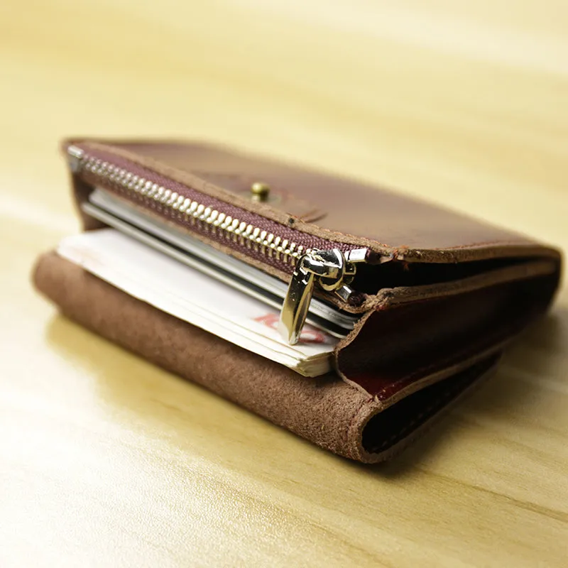 Cute Women Leather Mini Zip Coin Wallet Tan Change Wallets Slim Billfold Wallet For Women