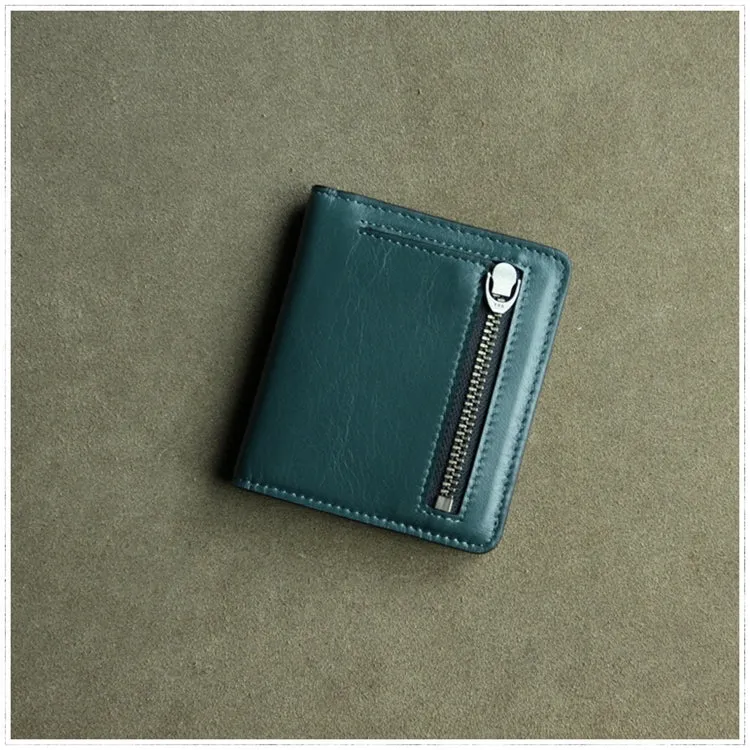 Cute Women Light Black Leather Small Bifold Wallet Billfold Wallet with Coin Pocket For Women