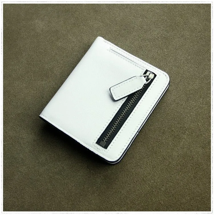 Cute Women Light Black Leather Small Bifold Wallet Billfold Wallet with Coin Pocket For Women