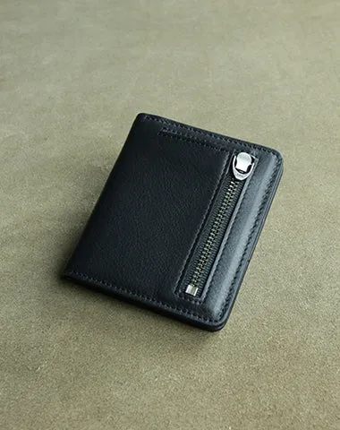Cute Women Light Black Leather Small Bifold Wallet Billfold Wallet with Coin Pocket For Women