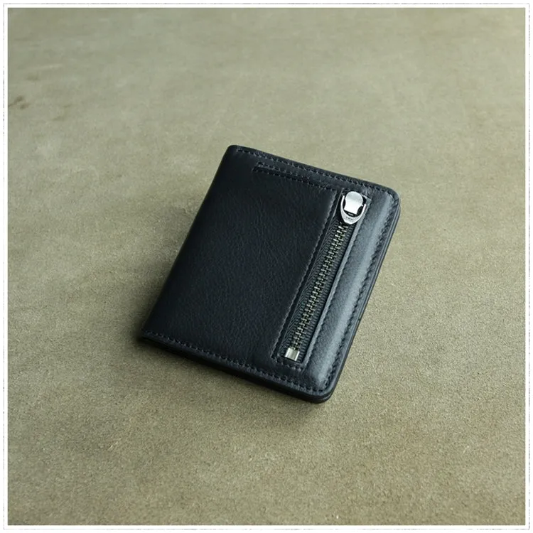 Cute Women Light Black Leather Small Bifold Wallet Billfold Wallet with Coin Pocket For Women