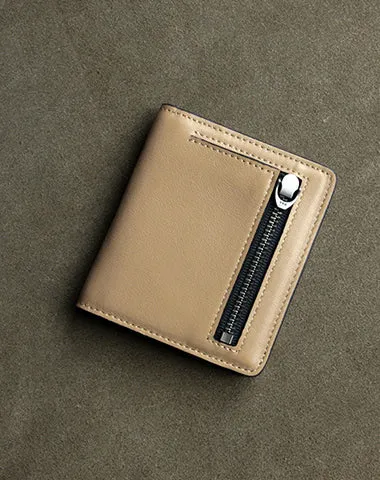 Cute Women Light Black Leather Small Bifold Wallet Billfold Wallet with Coin Pocket For Women