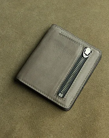 Cute Women Light Black Leather Small Bifold Wallet Billfold Wallet with Coin Pocket For Women