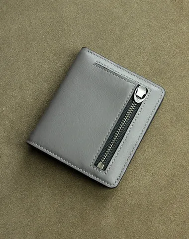 Cute Women Light Black Leather Small Bifold Wallet Billfold Wallet with Coin Pocket For Women
