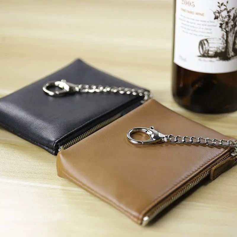 Cute Women Navy Leather Mini Zip Billfold Wallet with Keychain Coin Wallet Small Zip Change Wallet For Women