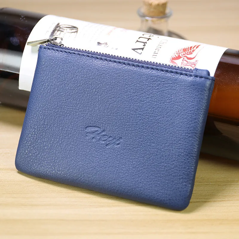 Cute Women Navy Leather Mini Zip Coin Wallet Change Wallet Zipper Change Wallet For Women