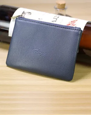 Cute Women Navy Leather Mini Zip Coin Wallet Change Wallet Zipper Change Wallet For Women
