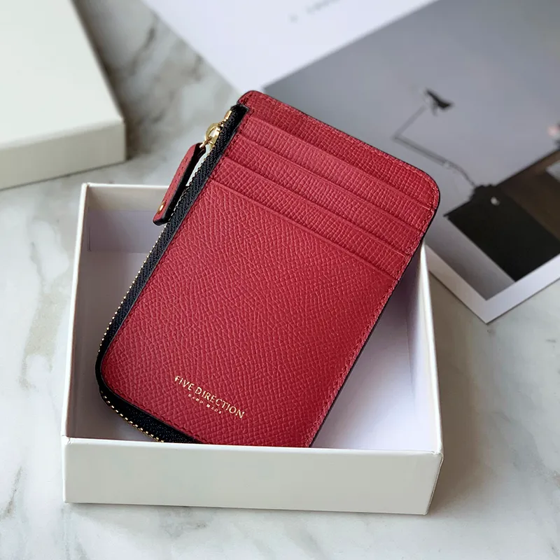 Cute Women Pink Leather Slim Round Card Holder Card Wallet Zipper Change Wallet For Women