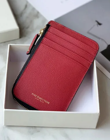 Cute Women Pink Leather Slim Round Card Holder Card Wallet Zipper Change Wallet For Women